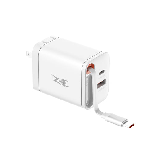 AmpNergy PowerSurge 40W+ Dual-Port GaN Charger with Retractable USB-C Cable - White - ACGTRAC32PW-2.jpg