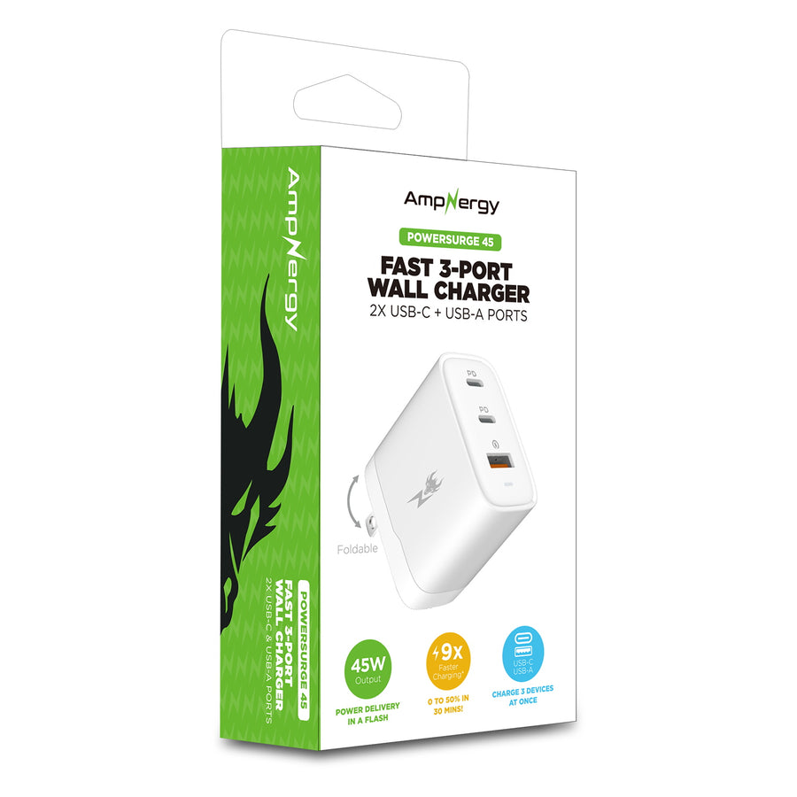AmpNergy PowerSurge 45W Fast 3-Port Charger w/ Foldable Plug - White - ACGTRAC36PW-5.jpg