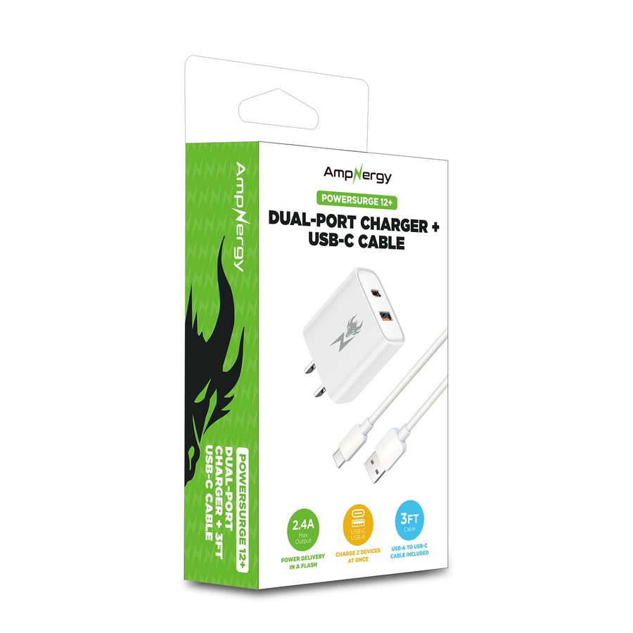 AmpNergy PowerSurge 12W Dual-Port Wall Charger with USB-A to USB-C Cable - White - ACGTRACAMO06PW-3.jpg
