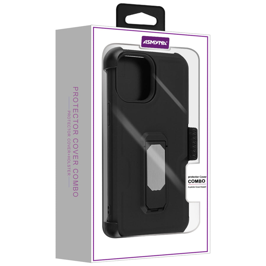 Asmyna Grip Stand Protector Case Combo (with Black Holster)(with Card Wallet) for Apple iPhone 12 mini - Black / Black - AIP12CS3NES271-8.jpg