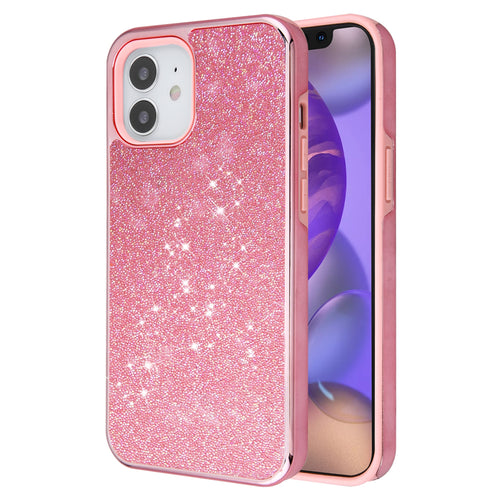 Asmyna Encrusted Rhinestones Hybrid Case for Apple iPhone 12 mini - Electroplated Pink / Pink - AIP12CSFSSD142-2.jpg