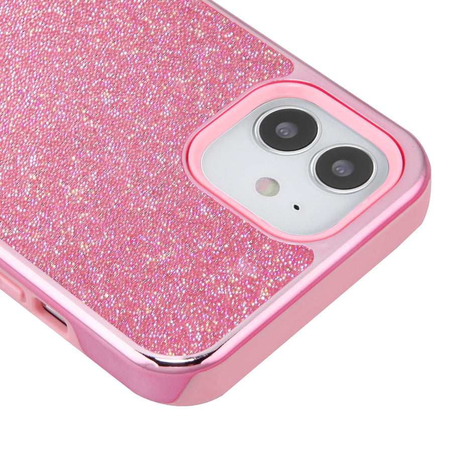 Asmyna Encrusted Rhinestones Hybrid Case for Apple iPhone 12 mini - Electroplated Pink / Pink - AIP12CSFSSD142-3.jpg