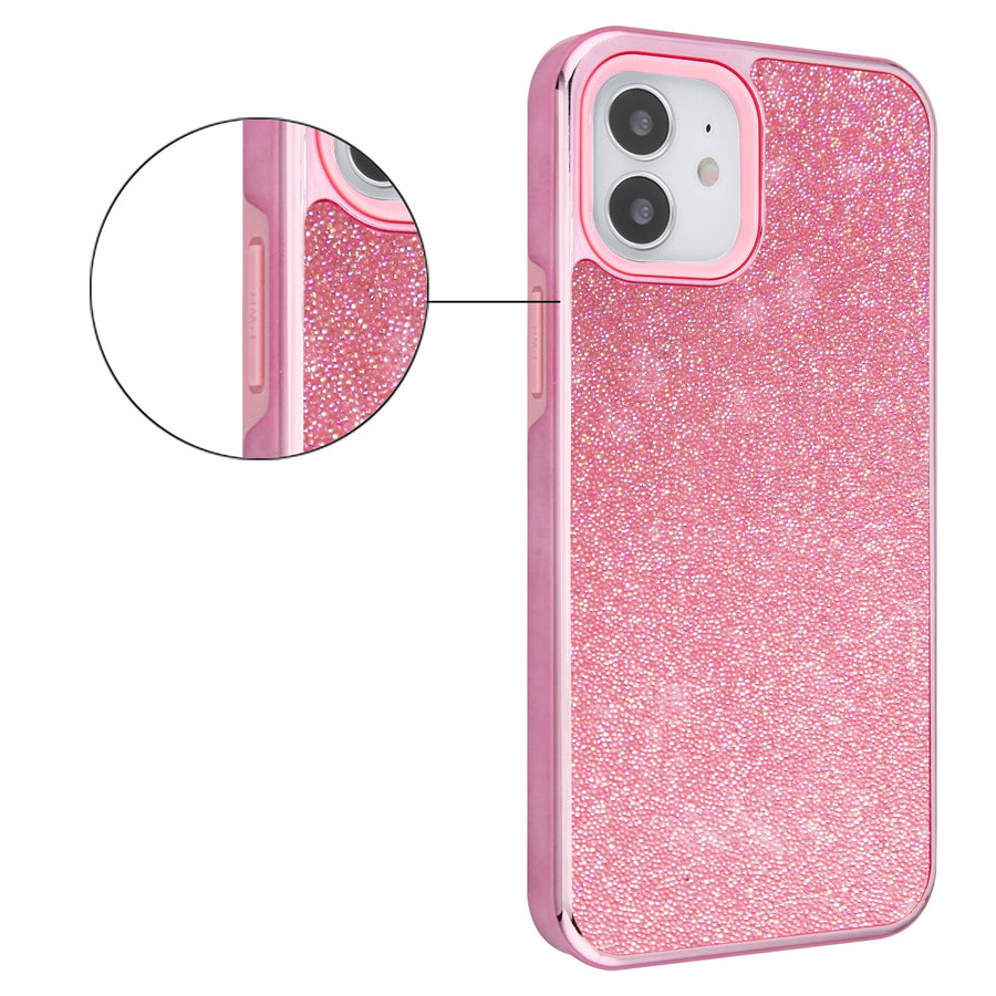 Asmyna Encrusted Rhinestones Hybrid Case for Apple iPhone 12 mini - Electroplated Pink / Pink - AIP12CSFSSD142-4.jpg