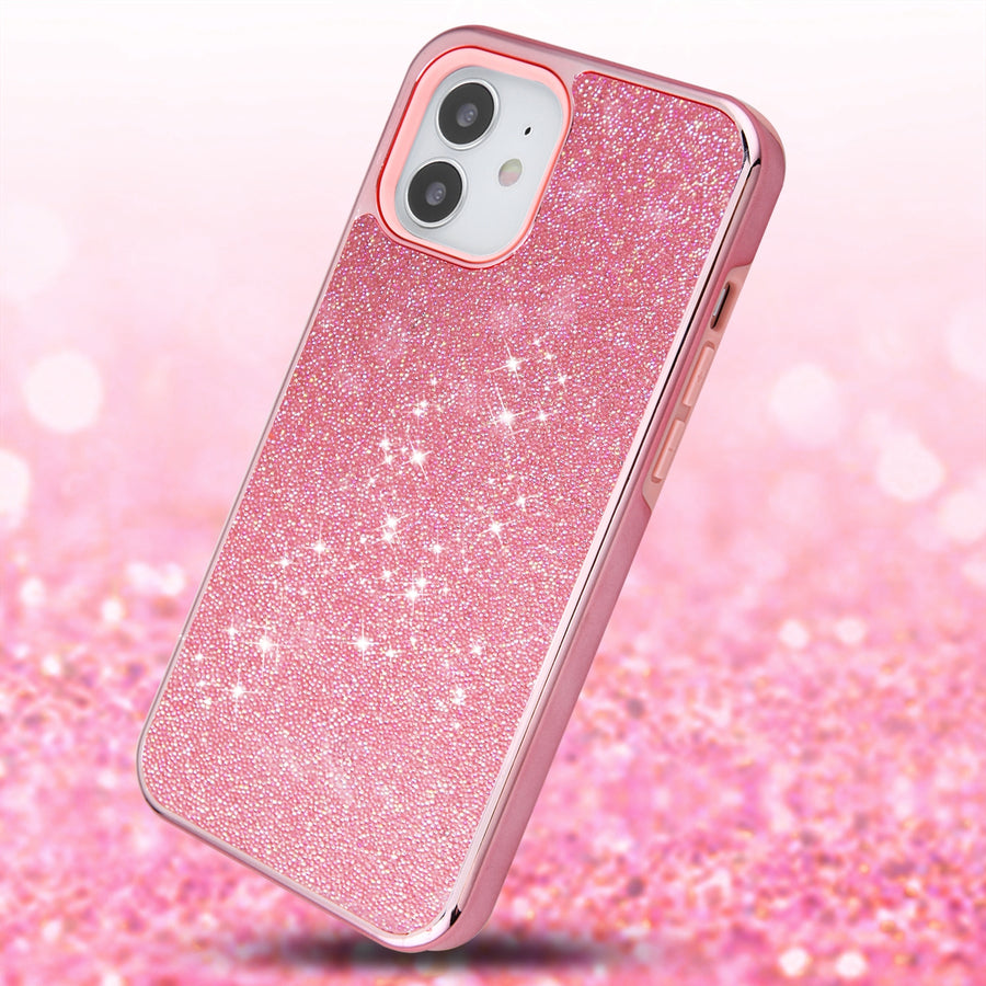 Asmyna Encrusted Rhinestones Hybrid Case for Apple iPhone 12 mini - Electroplated Pink / Pink - AIP12CSFSSD142-5.jpg