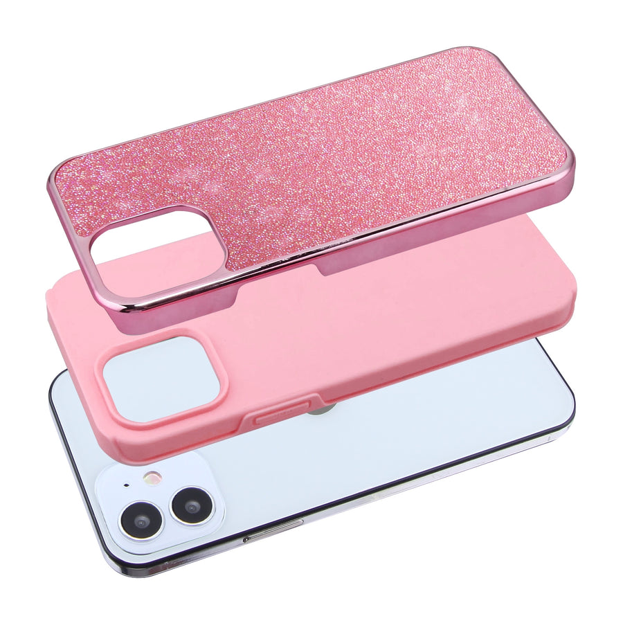 Asmyna Encrusted Rhinestones Hybrid Case for Apple iPhone 12 mini - Electroplated Pink / Pink - AIP12CSFSSD142-6.jpg