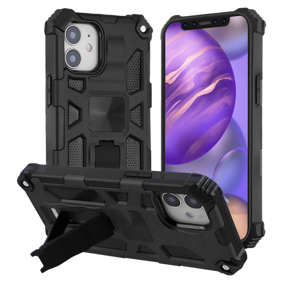 Asmyna Sturdy Hybrid Protector Cover (with Stand) for Apple iPhone 12 mini - Black / Black - AIP12CSFSSS001-2.jpg
