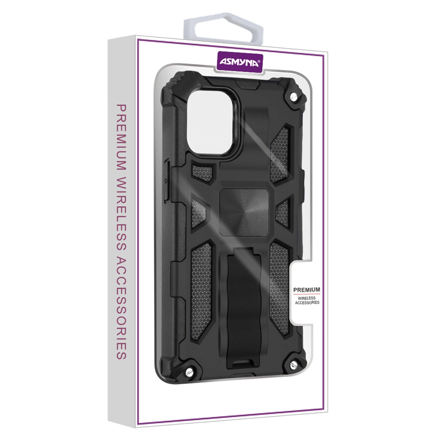 Asmyna Sturdy Hybrid Protector Cover (with Stand) for Apple iPhone 12 mini - Black / Black - AIP12CSFSSS001-8.jpg