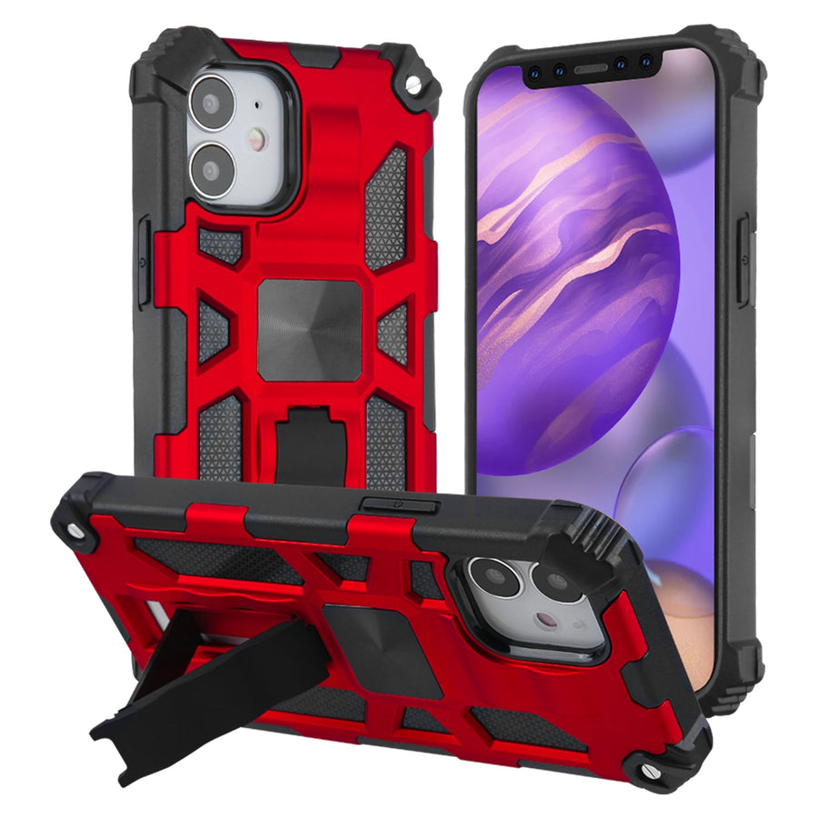 Asmyna Sturdy Hybrid Protector Cover (with Stand) for Apple iPhone 12 mini - Red / Black - AIP12CSFSSS003-2.jpg