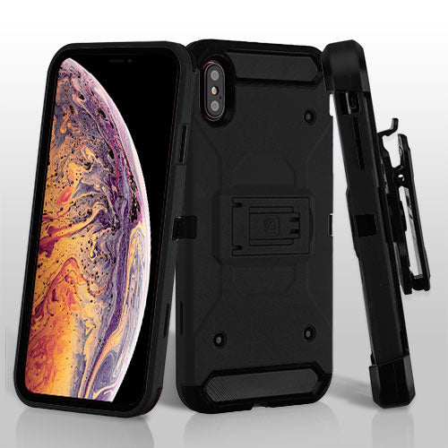 Asmyna Kinetic Hybrid Protector Cover Combo (with Black Holster) for Apple iPhone XS Max - Black / Black - AIPXSMAXHPCKINCMB001WP-1.jpg