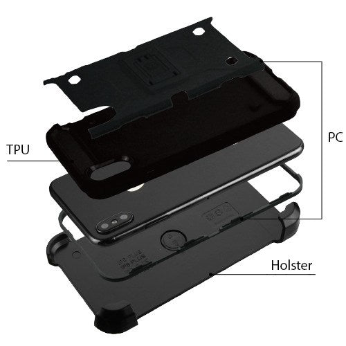 Asmyna Kinetic Hybrid Protector Cover Combo (with Black Holster) for Apple iPhone XS Max - Black / Black - AIPXSMAXHPCKINCMB001WP-2.jpg
