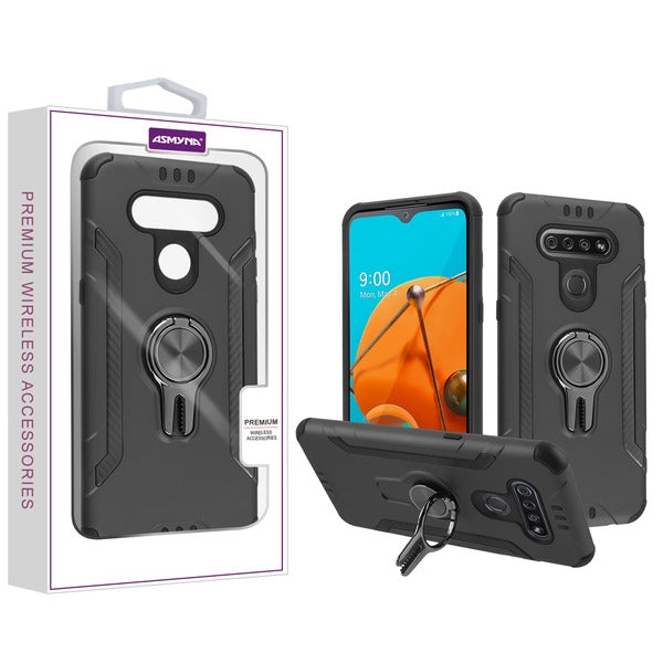 Asmyna Hybrid Protector Cover (with Ring Stand) for Lg K51 / Reflect - Black / Black - ALK51CSFSSS551-1.jpg