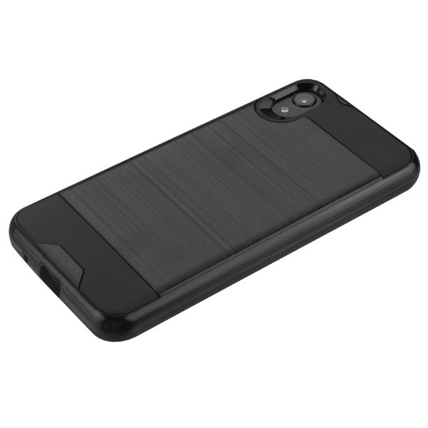 Asmyna Brushed Hybrid Protector Cover for Motorola Moto E6 - Black / Black - AMOTE6HPCSAAS351-4.jpg