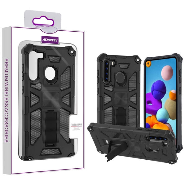Asmyna Sturdy Hybrid Protector Cover (with Stand) for Samsung Galaxy A21 - Black / Black - ASA21CSFSSS001-1.jpg