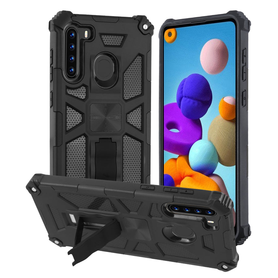 Asmyna Sturdy Hybrid Protector Cover (with Stand) for Samsung Galaxy A21 - Black / Black - ASA21CSFSSS001-2.jpg