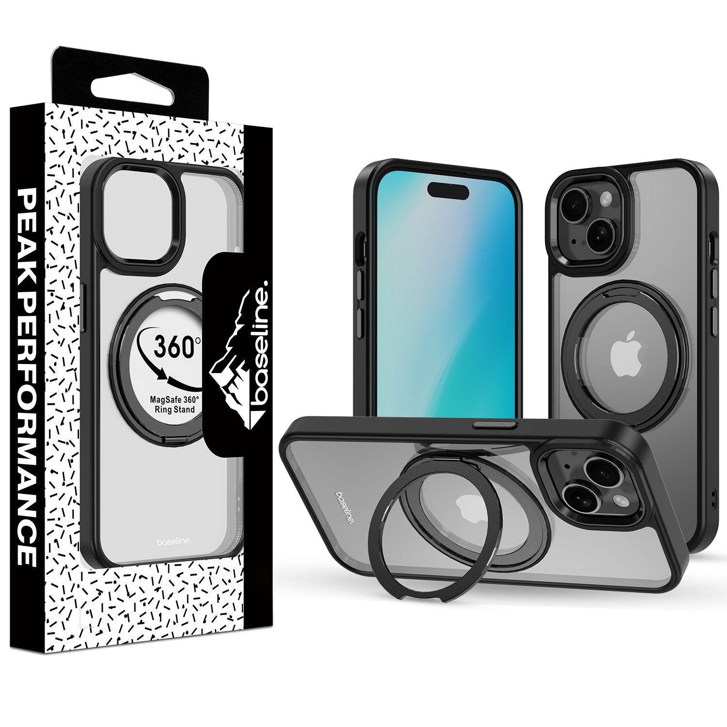 baseline RingRound 360° Kickstand Case w/ MagSafe for Apple iPhone 17e / 16e / 14 / 13 - Black