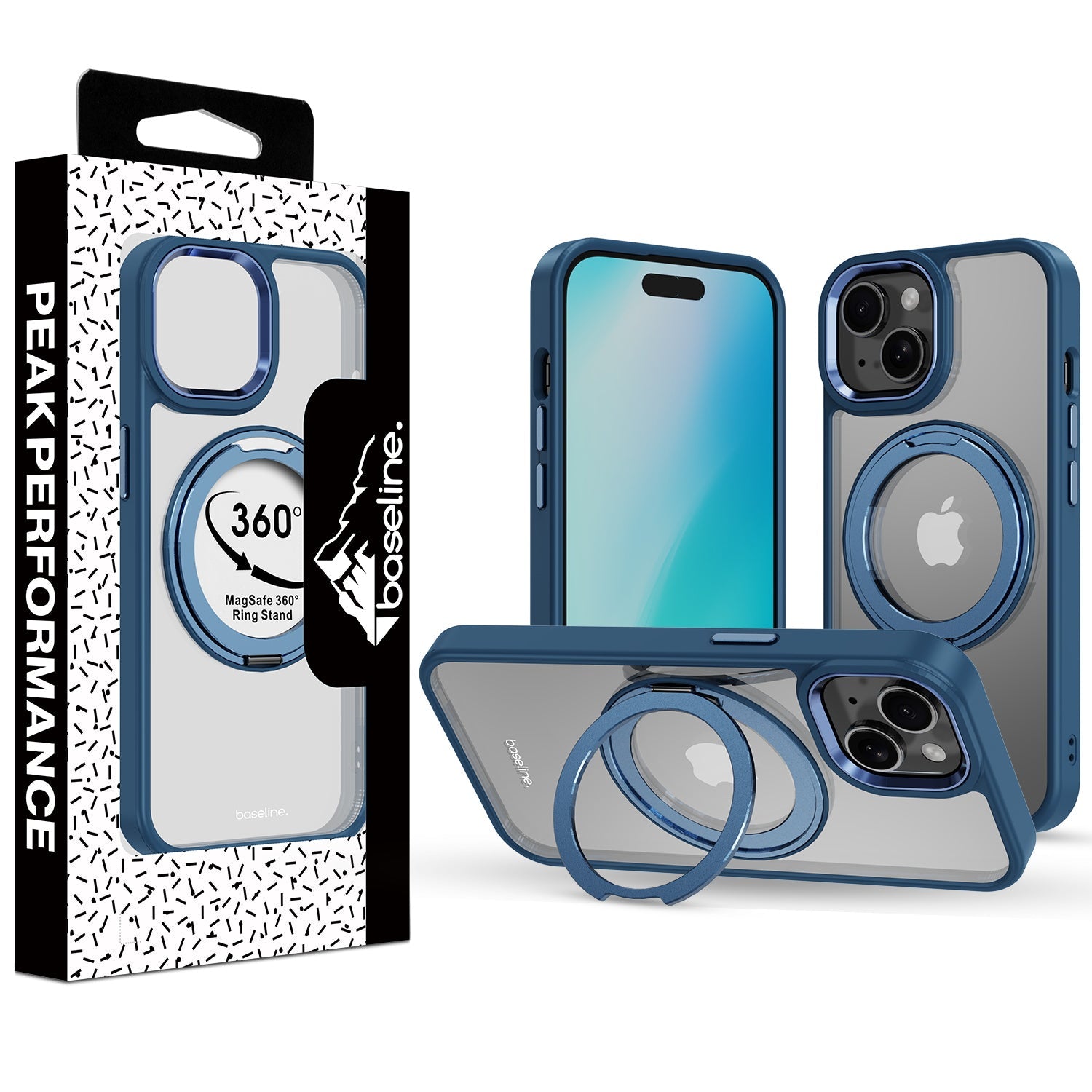 baseline RingRound 360° Kickstand Case w/ MagSafe for Apple iPhone 17e / 16e / 14 / 13 - Blue