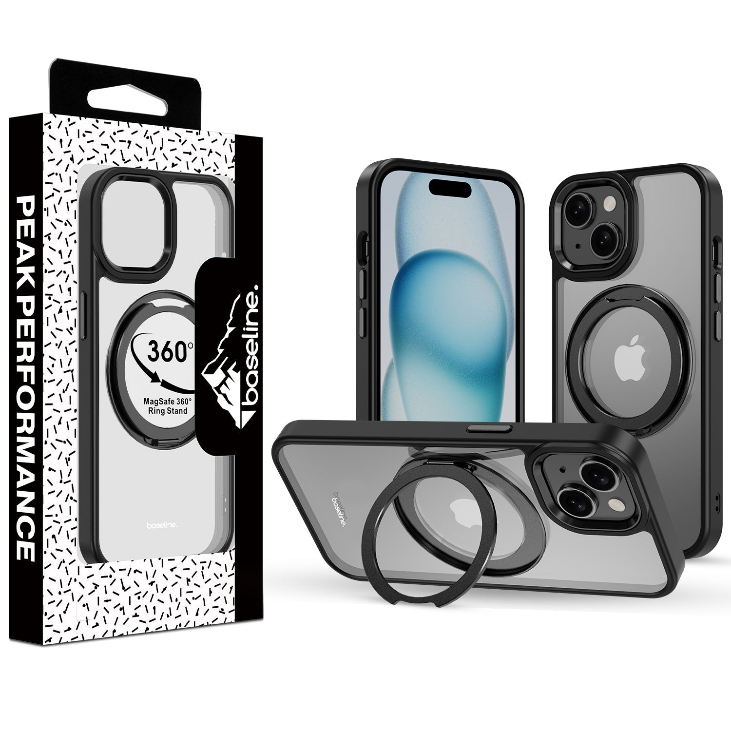 baseline RingRound 360° Kickstand Case w/ MagSafe for Apple iPhone 15 - Black