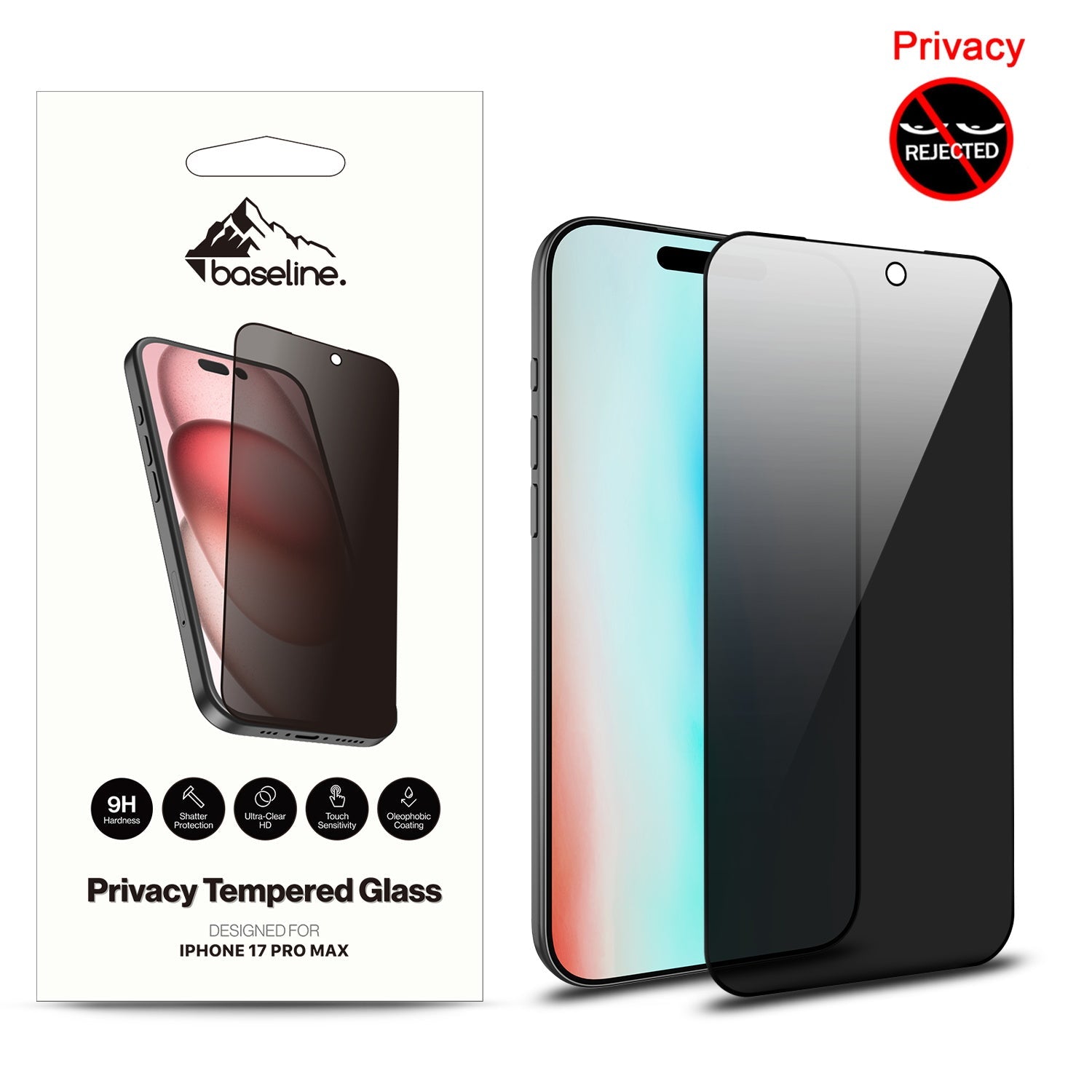 baseline Privacy Full Coverage Tempered Glass Screen Protector for Apple iPhone 17 Pro Max - Black
