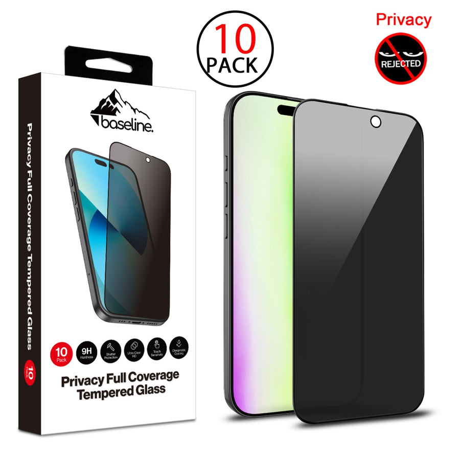 baseline Privacy Full Coverage Tempered Glass Screen Protector (10-pack) for Apple iPhone 17 / 16 Pro - Black