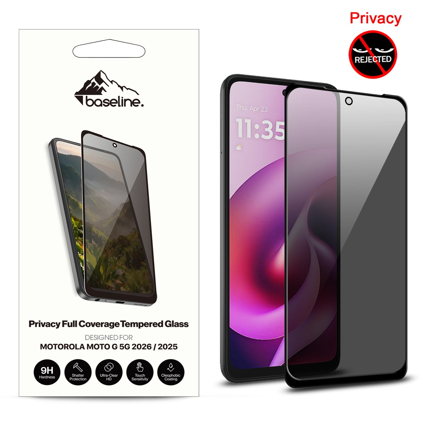 baseline Privacy Full Coverage Tempered Glass Screen Protector for Motorola Moto G 5G (2026) / Moto G Play (2026) / Moto G 5G (2025) - Black
