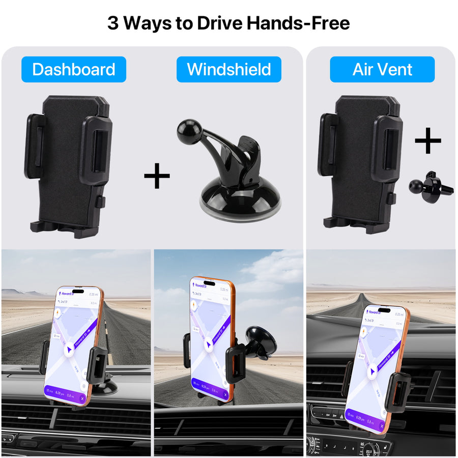 baseline 3-Way Car Mount Phone Holder for Dashboard, Windshield & Air Vent - Black - BOTHHOMEHOD51WP-3.JPG
