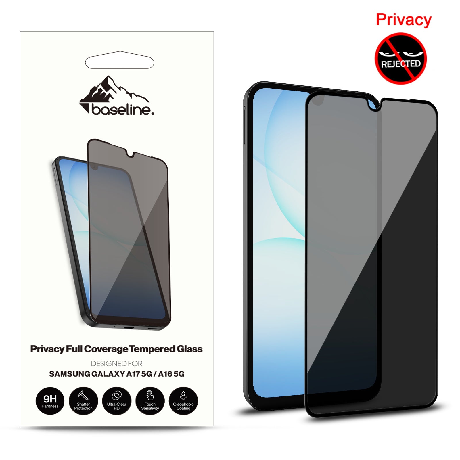 baseline Privacy Full Coverage Tempered Glass Screen Protector for Samsung Galaxy A17 5G / Galaxy A16 5G - Black