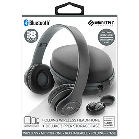 Sentry Bluetooth Heaphones with Zipper Carrying Case - BLACK