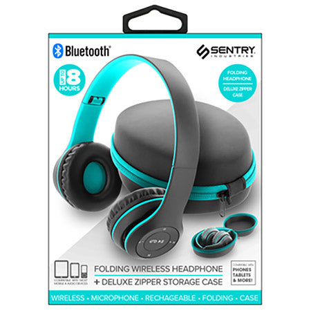 Sentry Bluetooth Heaphones with Zipper Carrying Case - TEAL - BT170ZTL-2.jpg