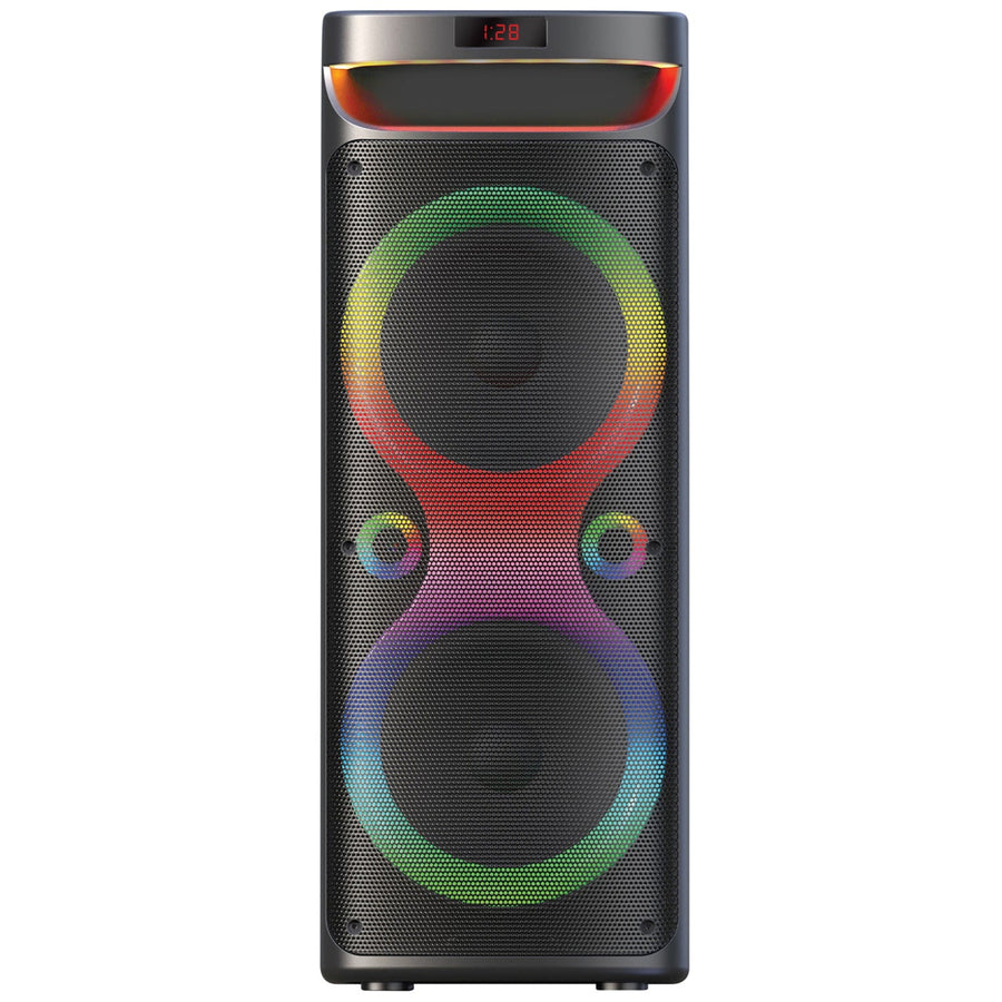borne 10" X 2 Bluetooth Wireless Speaker, 60W, RGB Lights, Fm, Usb, Microsd And Aux - In Inputs - Black