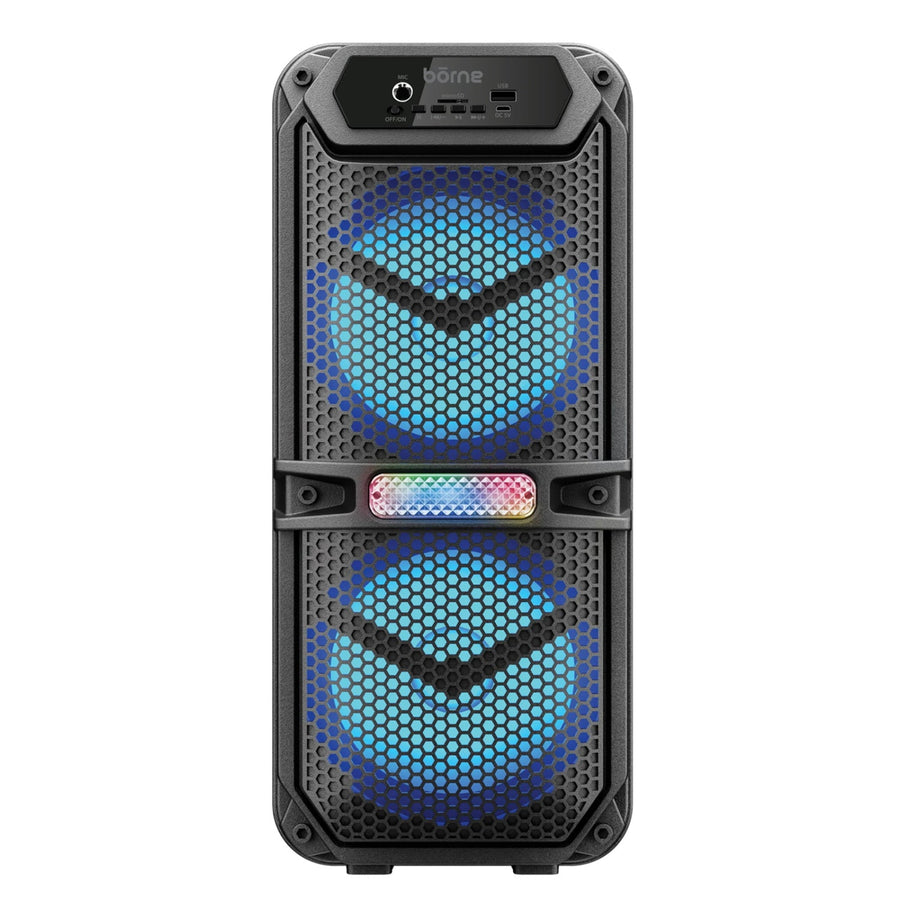 borne 6.5" X 2 Bluetooth Wireless Speaker, 30W Rms, Fm, Usb, Microsd And Aux - In Inputs, Karaoke Mic Input - Black
