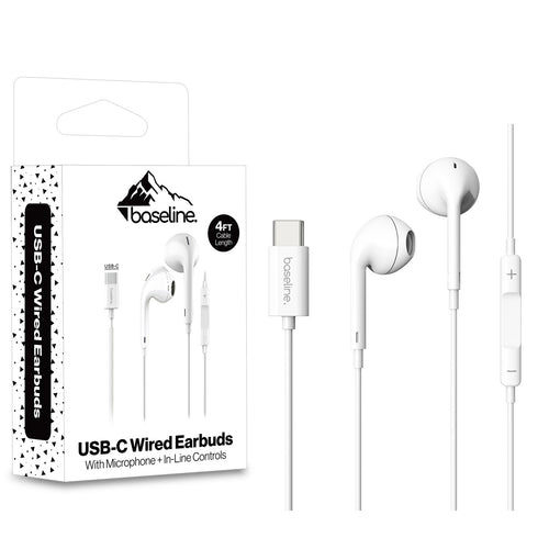baseline USB-C Wired Earbuds w/ Microphone and In-Line Controls - White - BUSBCEARPHONE071-1.jpg