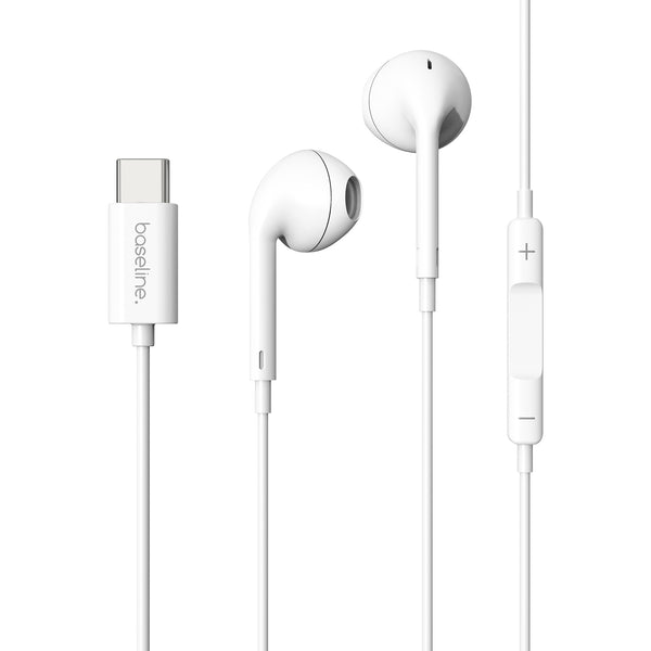 baseline USB-C Wired Earbuds w/ Microphone and In-Line Controls - White - BUSBCEARPHONE071-2.jpg