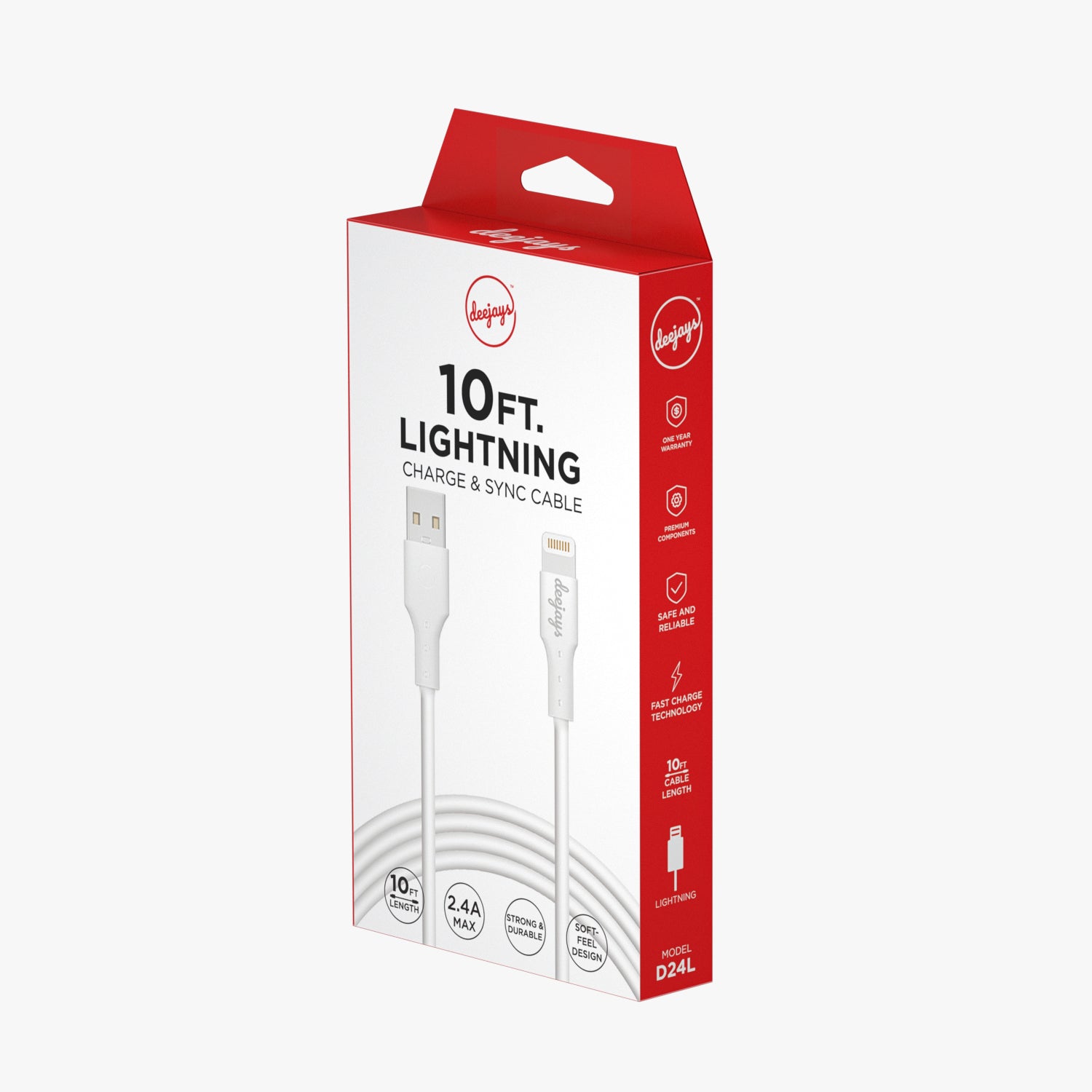Deejays D24 10FT Lightning USB Cable - White