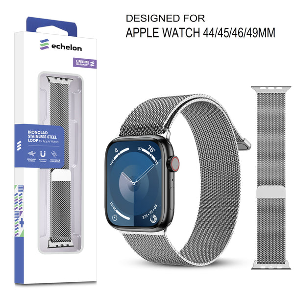 echelon Ironclad Stainless Steel Loop for Apple Watch Series 9 45mm/Watch Series 10 46mm / Watch SE 3 44mm - Silver - EAWHS945BAN272-1.jpg