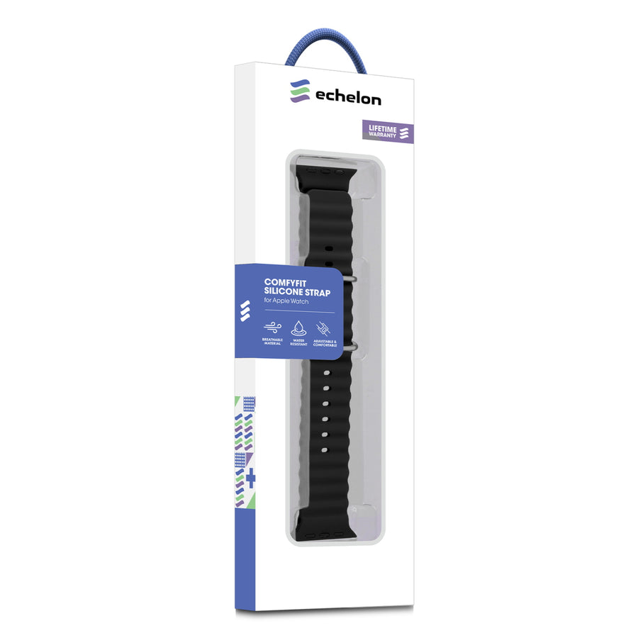 echelon ComfyFit Silicone Strap for Apple Watch Series 9 45mm/Watch Series 10 46mm / Watch SE 3 44mm - Black - EAWHS945BAN281-20.JPG