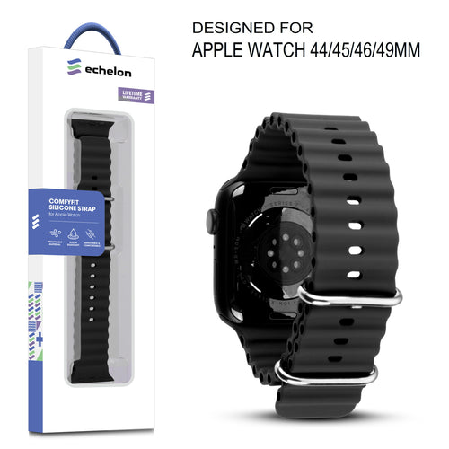 echelon ComfyFit Silicone Strap for Apple Watch Series 9 45mm/Watch Series 10 46mm / Watch SE 3 44mm - Black - EAWHS945BAN281.JPG