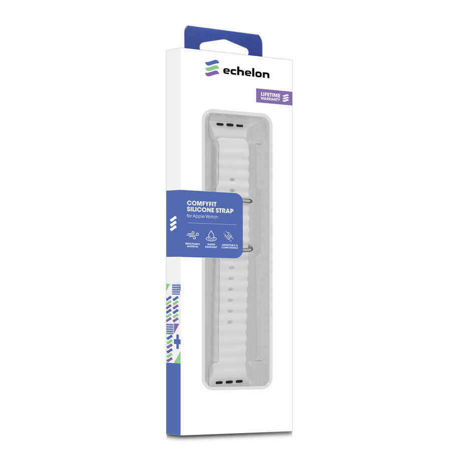 echelon ComfyFit Silicone Strap for Apple Watch Series 9 45mm/Watch Series 10 46mm / Watch SE 3 44mm - White - EAWHS945BAN282-8.jpg