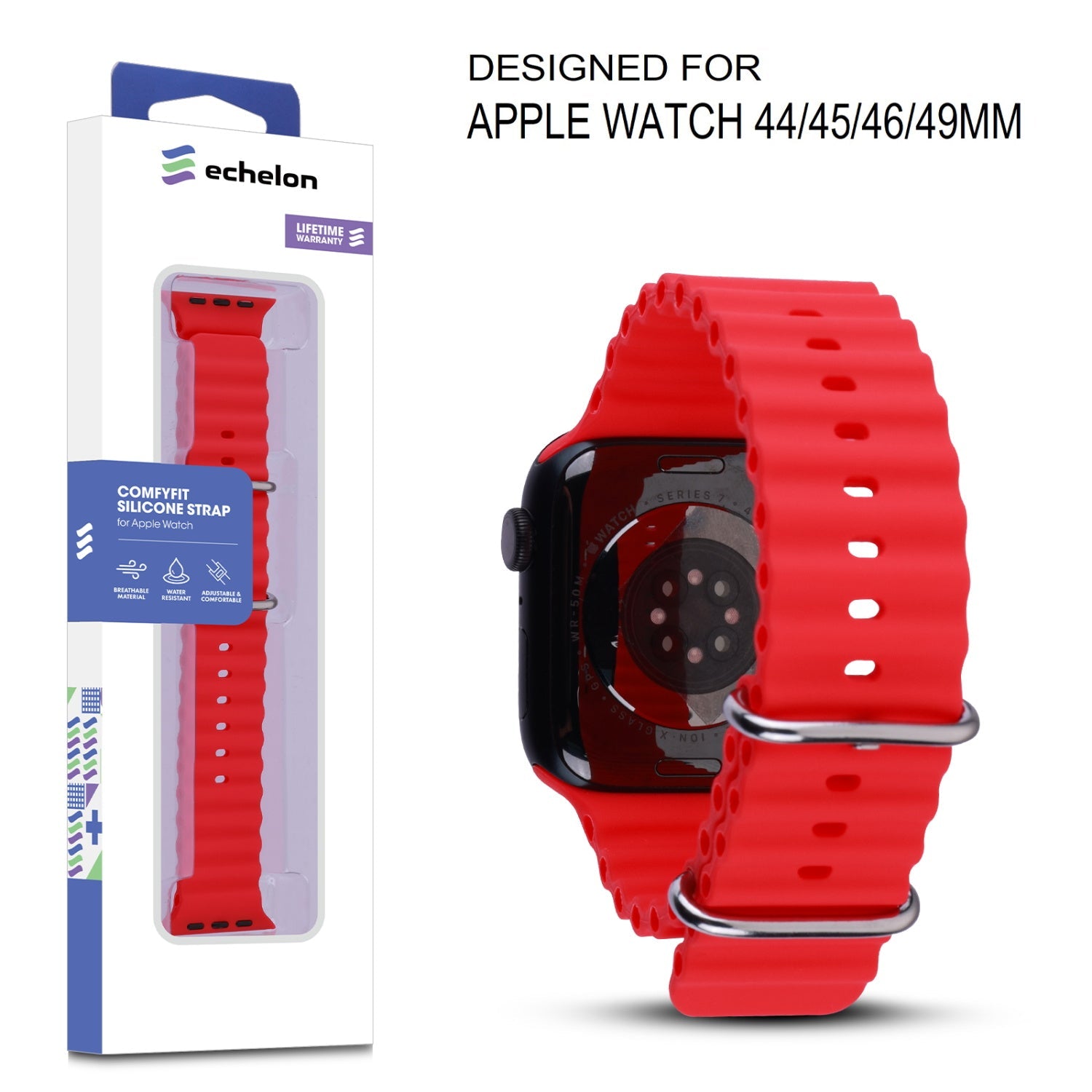 echelon ComfyFit Silicone Strap for Apple Watch Series 9 45mm/Watch Series 10 46mm / Watch SE 3 44mm - Red