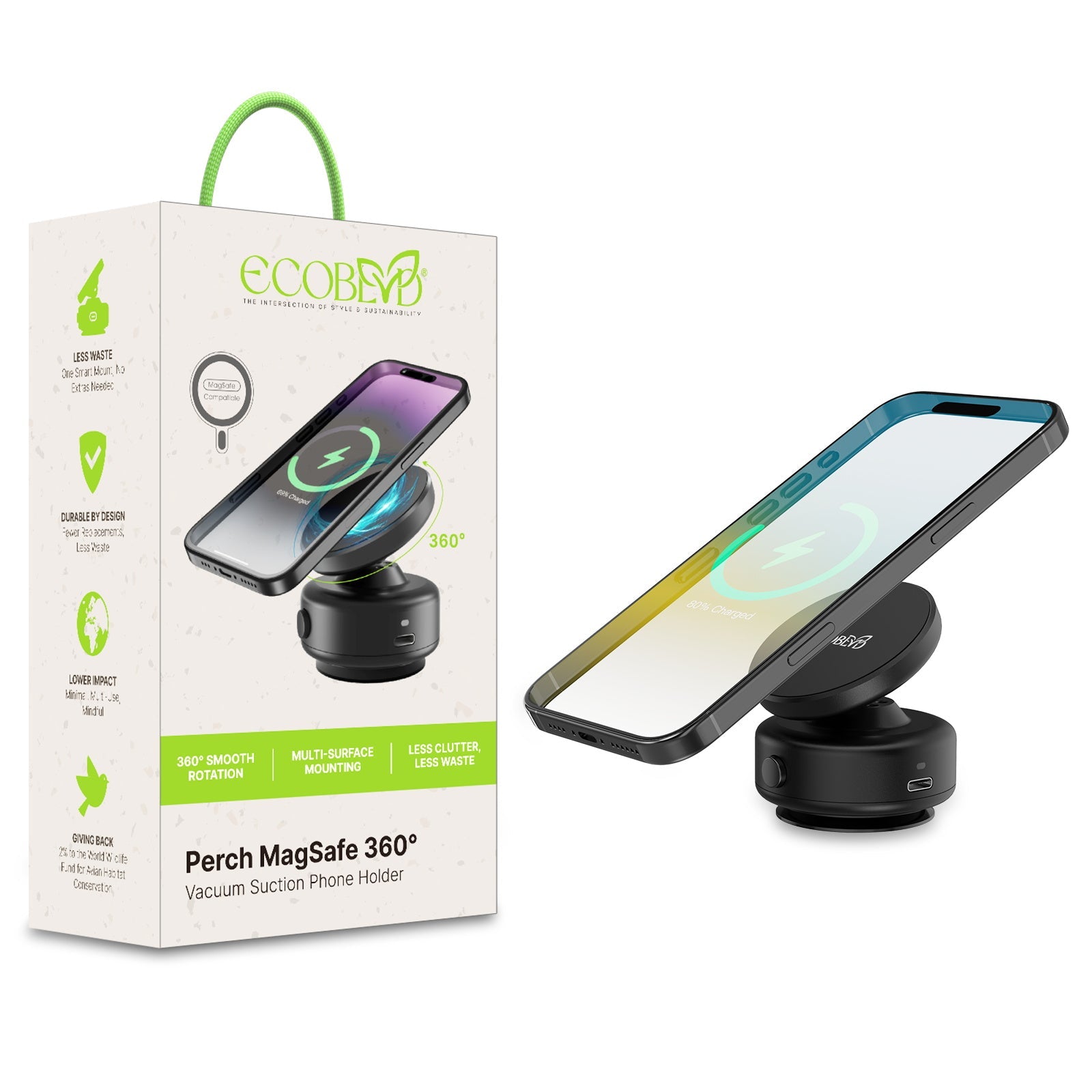 EcoBlvd Perch MagSafe 360™ vacuum suction phone mount - Black