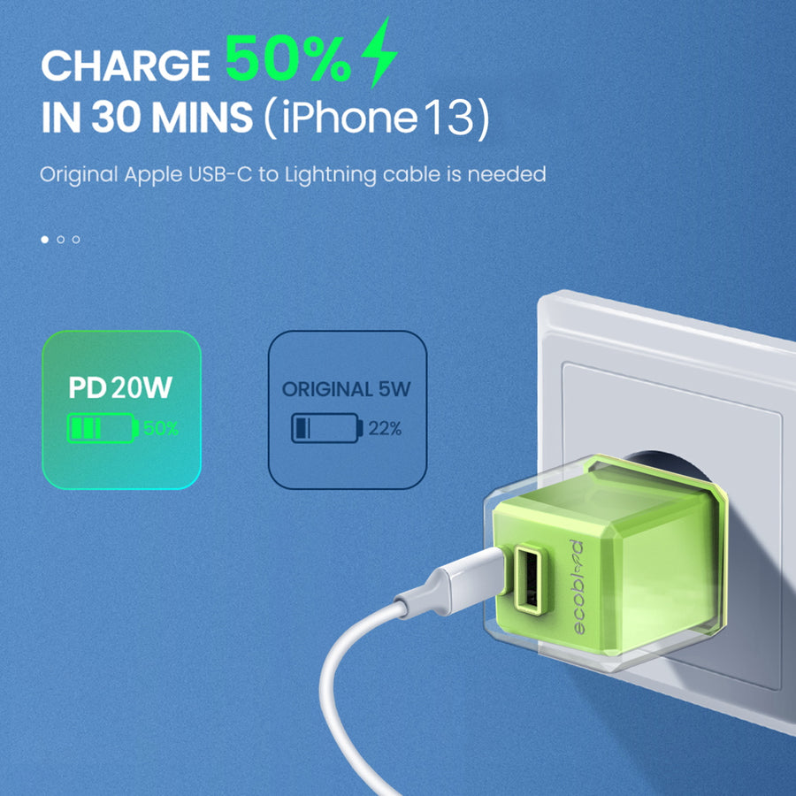 EcoBlvd PowerPlant Dual Port Wall Charger (Power Delivery & QC3.0)(30W) - Green - ECO-PP-30W-GN-6.jpg