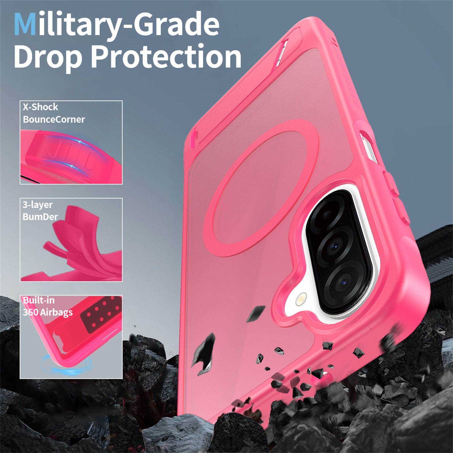 EDGE Mag Pro Case with Kickstand for Samsung Galaxy A17 5G / Galaxy A16 5G - Hot Pink - EDMGPRA17-HP-2.jpg