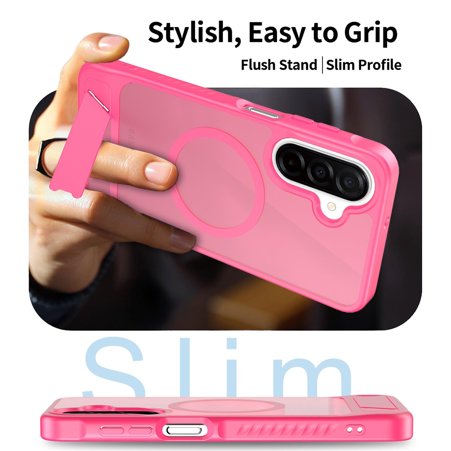 EDGE Mag Pro Case with Kickstand for Samsung Galaxy A17 5G / Galaxy A16 5G - Hot Pink - EDMGPRA17-HP-3.jpg
