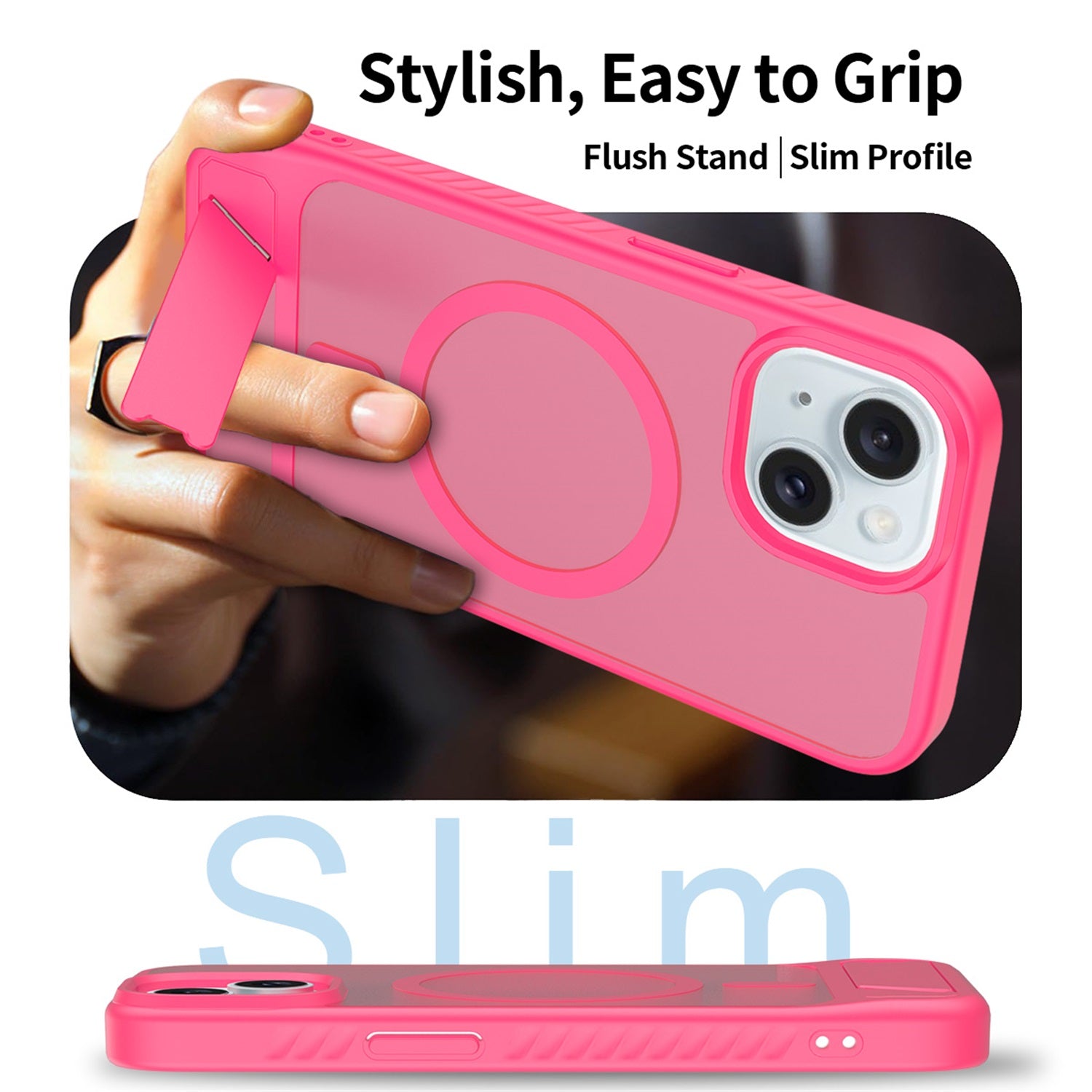 EDGE Mag Pro Case with Kickstand for Apple iPhone 17e / 16e / 15 / 14 / 13 - Hot Pink - EDMGPRIPH15-HP-5.jpg