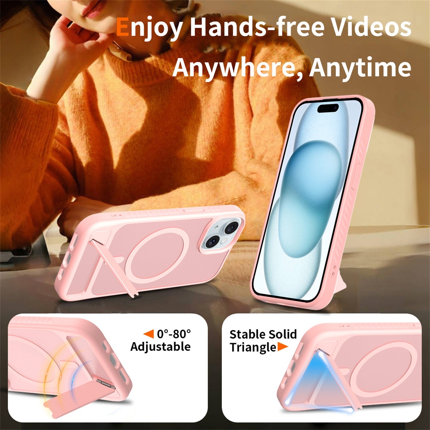 EDGE Mag Pro Case with Kickstand for Apple iPhone 17e / 16e / 15 / 14 / 13 - Light Pink - EDMGPRIPH15-LP-5.jpg