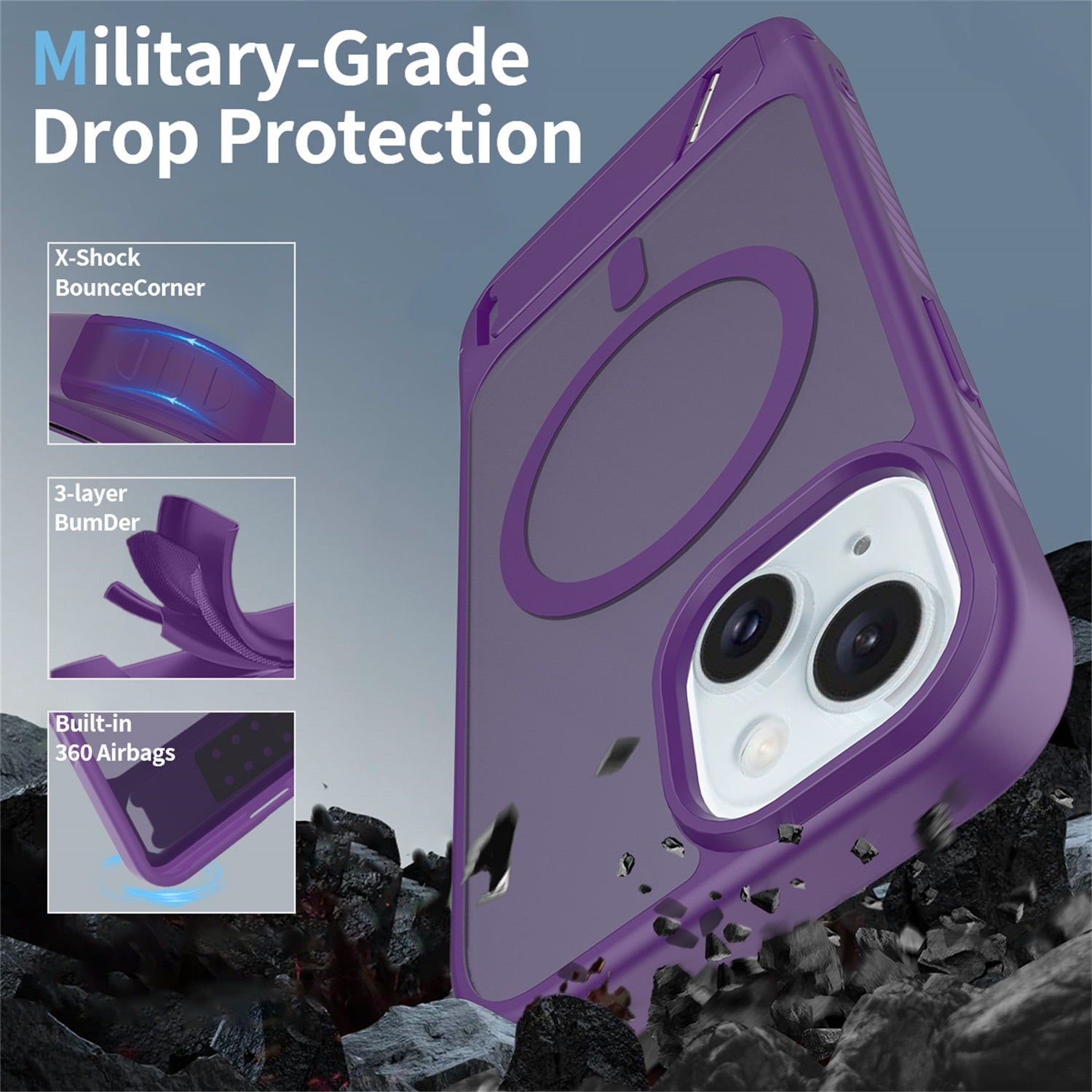 EDGE Mag Pro Case with Kickstand for Apple iPhone 17e / 16e / 15 / 14 / 13 - Purple - EDMGPRIPH15-PR-3.jpg