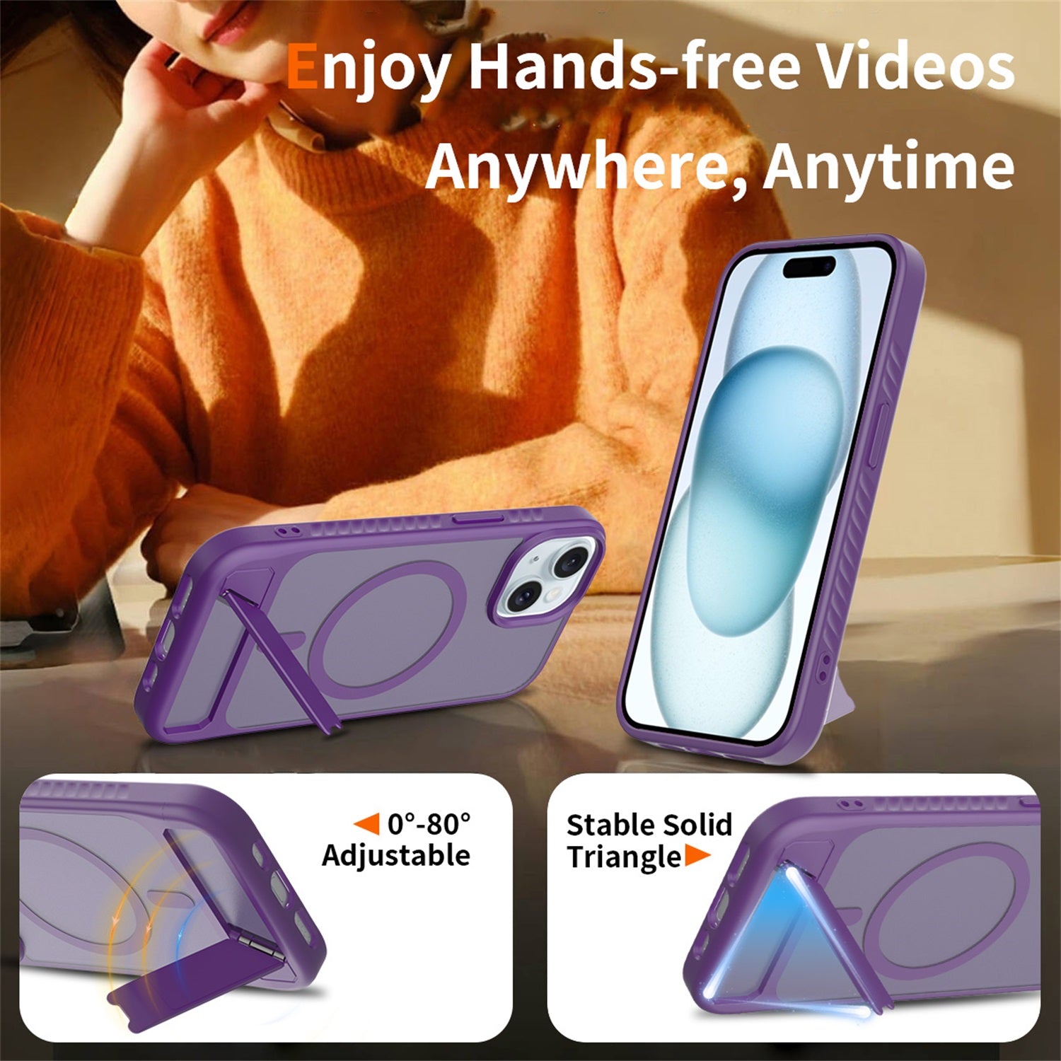 EDGE Mag Pro Case with Kickstand for Apple iPhone 17e / 16e / 15 / 14 / 13 - Purple - EDMGPRIPH15-PR-5.jpg
