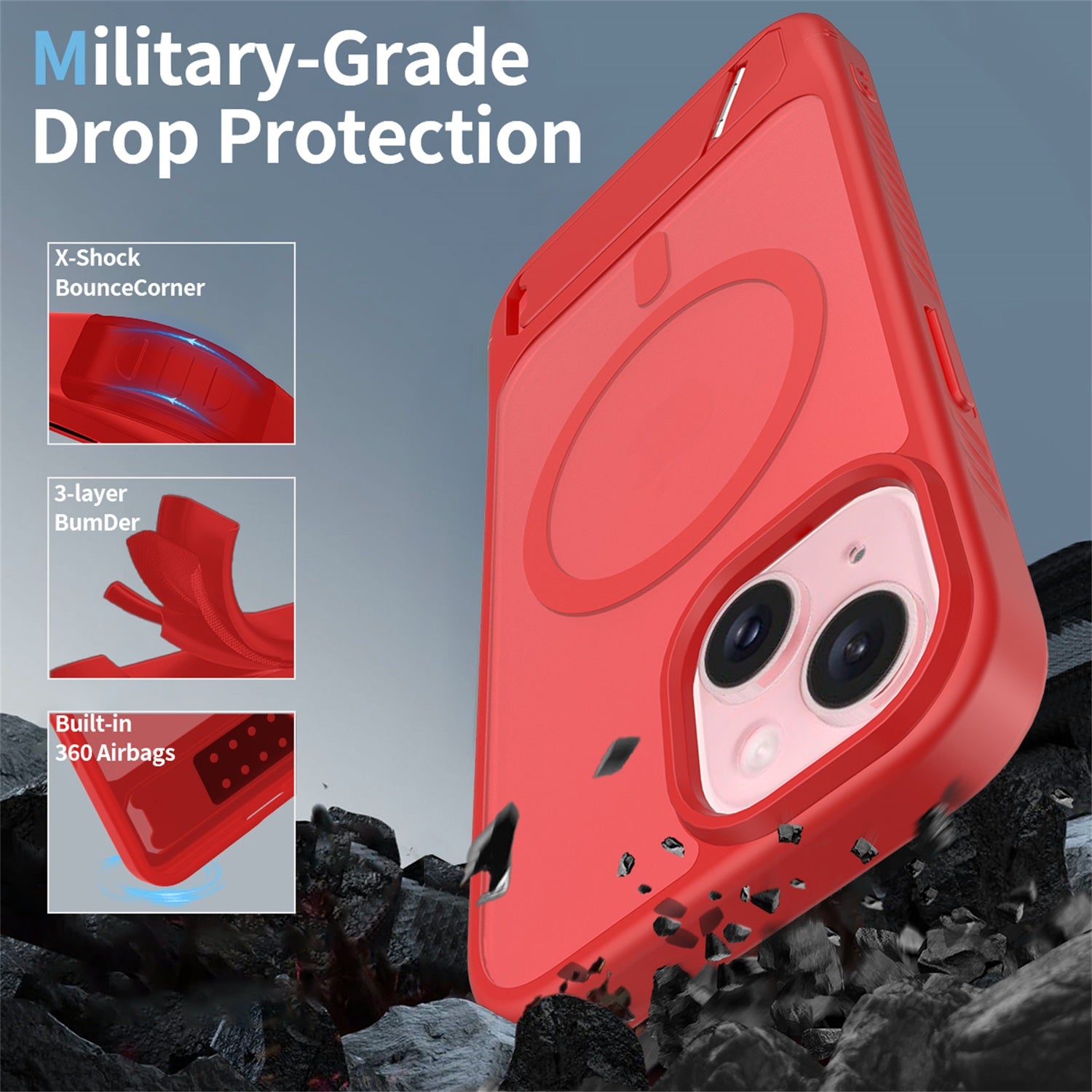 EDGE Mag Pro Case with Kickstand for Apple iPhone 17e / 16e / 15 / 14 / 13 - Red - EDMGPRIPH15-RD-2.jpg