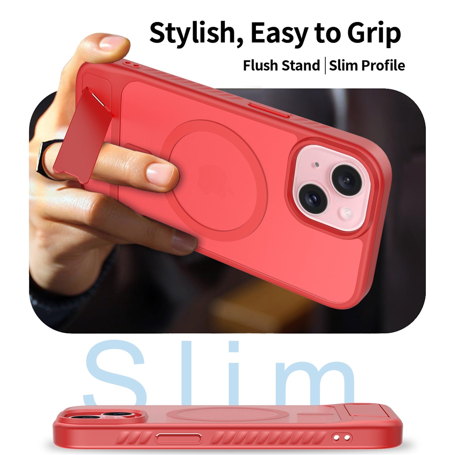 EDGE Mag Pro Case with Kickstand for Apple iPhone 17e / 16e / 15 / 14 / 13 - Red - EDMGPRIPH15-RD-3.jpg
