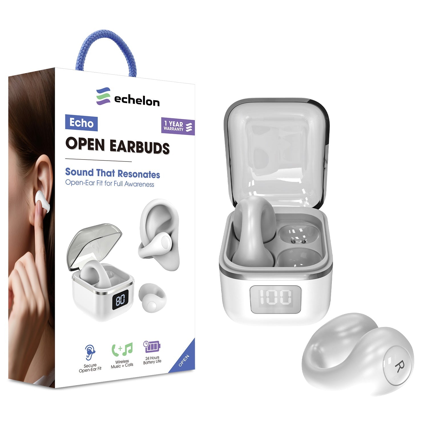 echelon Echo Open Earbuds - White