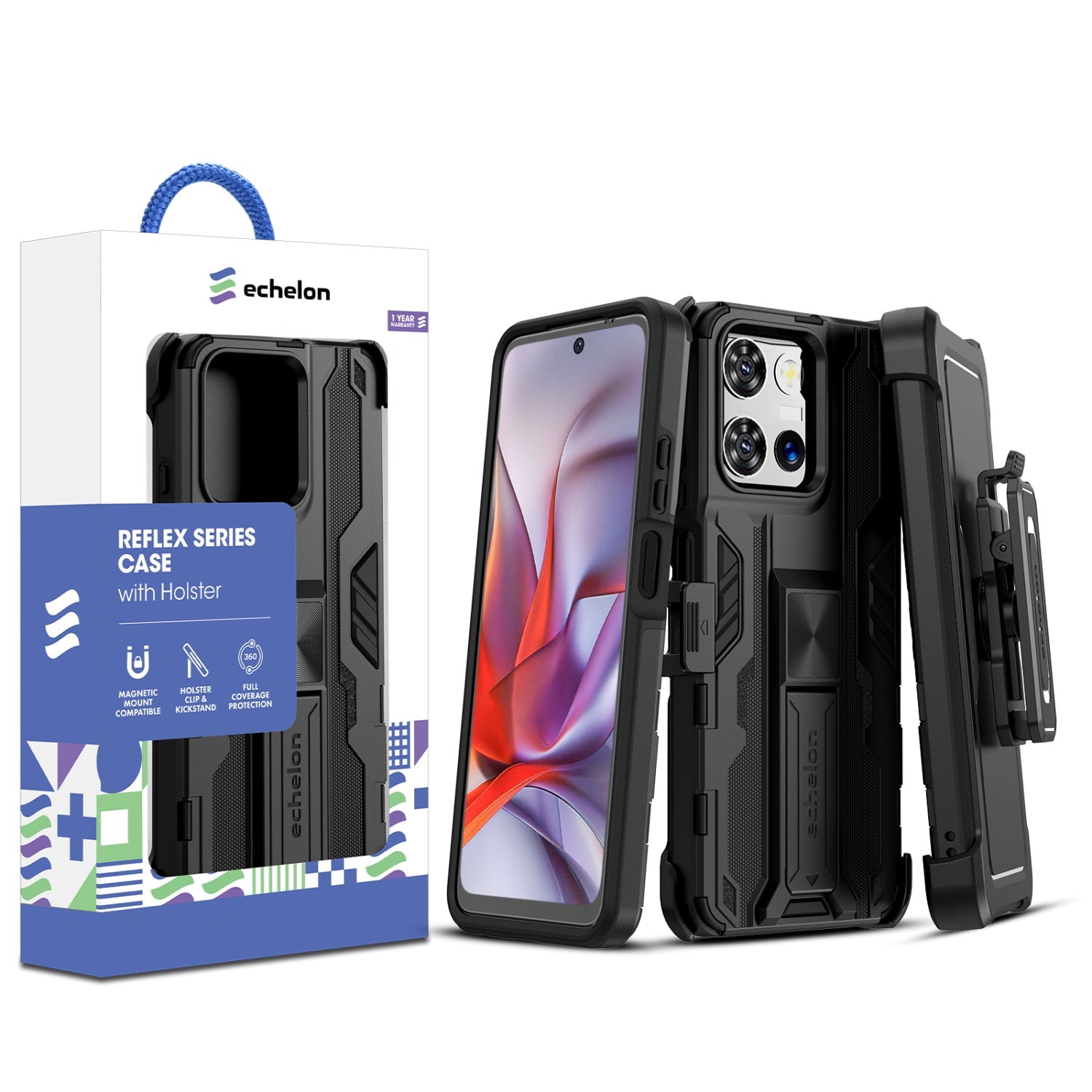 echelon Reflex Series Case with Holster for Motorola Moto G 5G (2026)/Moto G Play (2026) / Moto G 5G (2025) - Black